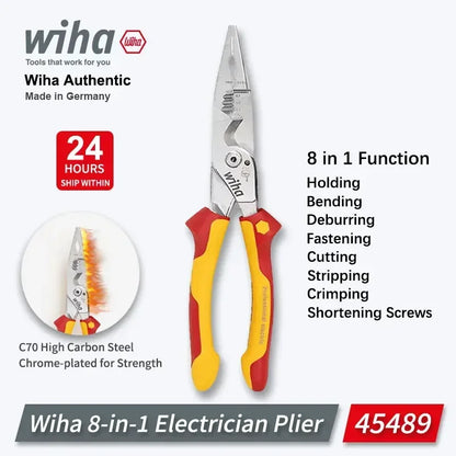 Wiha geïsoleerde striptang voor industriële elektriciens, multifunctionele tang, origineel VDE-getest, eenvoudig in gebruik, 1000V, 8-in-1, 45489